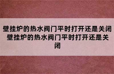 壁挂炉的热水阀门平时打开还是关闭 壁挂炉的热水阀门平时打开还是关闭